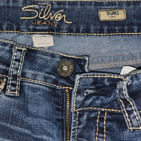 Vintage Silver Suki Jeans Capri Style In Dark Blue Wash - Picture 7 of 8